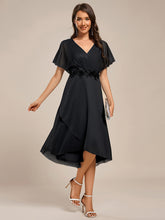 Load image into Gallery viewer, Color=Black | Shimmer Bat-wing Sleeve Asymmetrical Hem Wedding Guest Dresses-Black 5