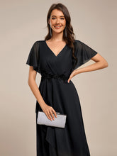 Load image into Gallery viewer, Color=Black | Shimmer Bat-wing Sleeve Asymmetrical Hem Wedding Guest Dresses-Black 3