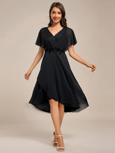 Load image into Gallery viewer, Color=Black | Shimmer Bat-wing Sleeve Asymmetrical Hem Wedding Guest Dresses-Black 1