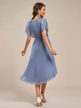Load image into Gallery viewer, Color=Dusty Blue | Shimmer Bat-wing Sleeve Asymmetrical Hem Wedding Guest Dresses-Dusty Blue 8