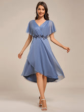 Load image into Gallery viewer, Color=Dusty Blue | Shimmer Bat-wing Sleeve Asymmetrical Hem Wedding Guest Dresses-Dusty Blue 7