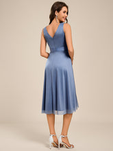 Load image into Gallery viewer, Color=Dusty Blue | Strapless V-Neck See-Through Shimmer Dress with Asymmetrical Hem Wedding Guest Dress-Dusty Blue 7