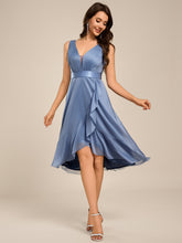 Load image into Gallery viewer, Color=Dusty Blue | Strapless V-Neck See-Through Shimmer Dress with Asymmetrical Hem Wedding Guest Dress-Dusty Blue 6