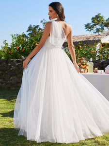 Color=Ivory | Printed Asymmetric Shoulder Sleveeless Wholesale Wedding Dress-Ivory 5