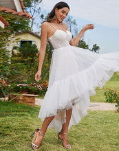 Load image into Gallery viewer, Color=Ivory | Tulle Sweetheart Spaghetti Strap High Low Wholesale Wedding Dress-Ivory 2