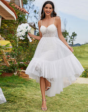 Load image into Gallery viewer, Color=Ivory | Tulle Sweetheart Spaghetti Strap High Low Wholesale Wedding Dress-Ivory 1