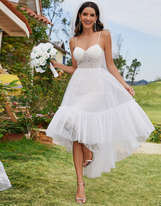 Color=Ivory | Tulle Sweetheart Spaghetti Strap High Low Wholesale Wedding Dress-Ivory 1