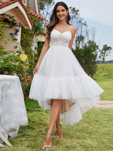 Load image into Gallery viewer, Color=Ivory | Tulle Sweetheart Spaghetti Strap High Low Wholesale Wedding Dress-Ivory 3