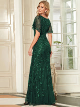 Load image into Gallery viewer, Color=Dark Green | Gorgeous V Neck Leaf-Sequined Fishtail Wholesale Party Dress-Dark Green 2