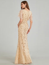 Load image into Gallery viewer, Color=Gold | Gorgeous V Neck Leaf-Sequined Fishtail Wholesale Party Dress-Gold 7