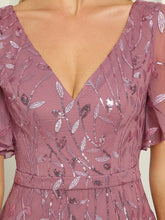 Load image into Gallery viewer, Color=Orchid | Gorgeous V Neck Leaf-Sequined Fishtail Wholesale Party Dress-Orchid 5