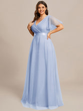 Load image into Gallery viewer, Color=Ice Blue | Women's V-Neck A-Line Floor-Length Wholesale Bridesmaid Dresses-Ice Blue 64