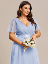 Load image into Gallery viewer, Color=Ice Blue | Women's V-Neck A-Line Floor-Length Wholesale Bridesmaid Dresses-Ice Blue 63
