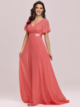 Load image into Gallery viewer, Simple Empire Waist Flowing Sleeves Evening Dress #Coral
