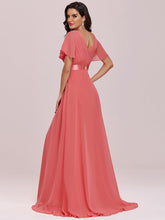 Load image into Gallery viewer, Simple Empire Waist Flowing Sleeves Evening Dress #Coral