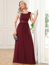 Load image into Gallery viewer, Wholesale V Back Belted Lace & Chiffon Bridesmaid Dresses