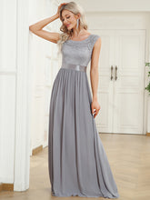 Load image into Gallery viewer, Wholesale V Back Belted Lace & Chiffon Bridesmaid Dresses