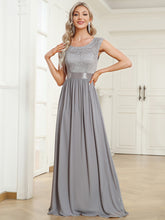 Load image into Gallery viewer, Wholesale V Back Belted Lace & Chiffon Bridesmaid Dresses