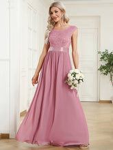 Load image into Gallery viewer, Color=Orchid | Wholesale V Back Belted Lace & Chiffon Bridesmaid Dresses-Orchid 1
