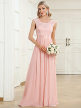 Load image into Gallery viewer, Wholesale V Back Belted Lace & Chiffon Bridesmaid Dresses