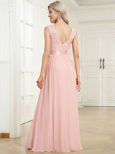 Load image into Gallery viewer, Wholesale V Back Belted Lace & Chiffon Bridesmaid Dresses
