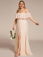 Load image into Gallery viewer, Color=Blush | womens-a-line-off-shoulder-ruffle-thigh-split-bridesmaid-dresses-es00969-2-Blush 9