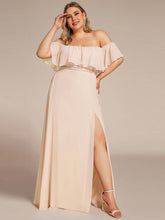 Load image into Gallery viewer, Color=Blush | womens-a-line-off-shoulder-ruffle-thigh-split-bridesmaid-dresses-es00969-2-Blush 10