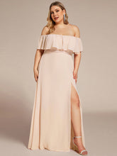 Load image into Gallery viewer, Color=Blush | womens-a-line-off-shoulder-ruffle-thigh-split-bridesmaid-dresses-es00969-2-Blush 6