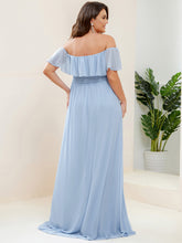 Load image into Gallery viewer, Color=Sky Blue | womens-a-line-off-shoulder-ruffle-thigh-split-bridesmaid-dresses-es00969-2-Sky Blue 17