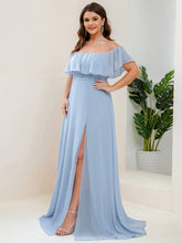 Load image into Gallery viewer, Color=Sky Blue | womens-a-line-off-shoulder-ruffle-thigh-split-bridesmaid-dresses-es00969-2-Sky Blue 19