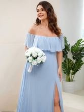 Load image into Gallery viewer, Color=Sky Blue | womens-a-line-off-shoulder-ruffle-thigh-split-bridesmaid-dresses-es00969-2-Sky Blue 18