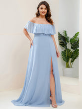 Load image into Gallery viewer, Color=Sky Blue | womens-a-line-off-shoulder-ruffle-thigh-split-bridesmaid-dresses-es00969-2-Sky Blue 16