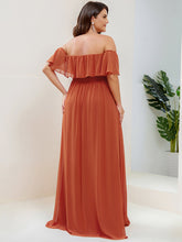 Load image into Gallery viewer, Color=Burnt Orange | womens-a-line-off-shoulder-ruffle-thigh-split-bridesmaid-dresses-es00969-2-Burnt Orange 22