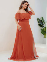 Load image into Gallery viewer, Color=Burnt Orange | womens-a-line-off-shoulder-ruffle-thigh-split-bridesmaid-dresses-es00969-2-Burnt Orange 24