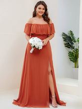 Load image into Gallery viewer, Color=Burnt Orange | womens-a-line-off-shoulder-ruffle-thigh-split-bridesmaid-dresses-es00969-2-Burnt Orange 25