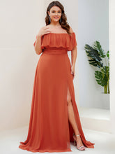 Load image into Gallery viewer, Color=Burnt Orange | womens-a-line-off-shoulder-ruffle-thigh-split-bridesmaid-dresses-es00969-2-Burnt Orange 21