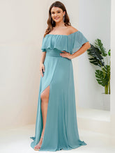 Load image into Gallery viewer, Color=Light teal | womens-a-line-off-shoulder-ruffle-thigh-split-bridesmaid-dresses-es00969-2-Light teal 39