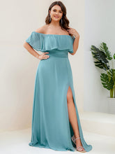 Load image into Gallery viewer, Color=Light teal | womens-a-line-off-shoulder-ruffle-thigh-split-bridesmaid-dresses-es00969-2-Light teal 40