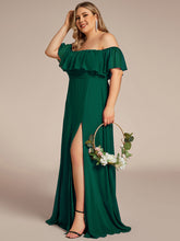 Load image into Gallery viewer, Color=Dark Green | womens-a-line-off-shoulder-ruffle-thigh-split-bridesmaid-dresses-es00969-2-Dark Green 44