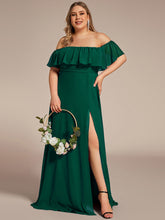 Load image into Gallery viewer, Color=Dark Green | womens-a-line-off-shoulder-ruffle-thigh-split-bridesmaid-dresses-es00969-2-Dark Green 45