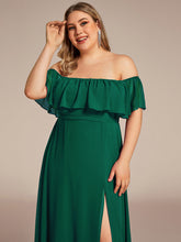 Load image into Gallery viewer, Color=Dark Green | womens-a-line-off-shoulder-ruffle-thigh-split-bridesmaid-dresses-es00969-2-Dark Green 43