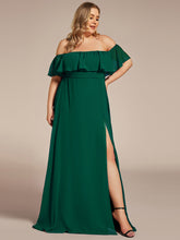 Load image into Gallery viewer, Color=Dark Green | womens-a-line-off-shoulder-ruffle-thigh-split-bridesmaid-dresses-es00969-2-Dark Green 41
