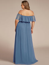 Load image into Gallery viewer, Color= Dusty Blue | womens-a-line-off-shoulder-ruffle-thigh-split-bridesmaid-dresses-es00969-2- Dusty Blue 47