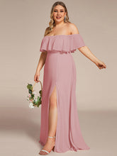Load image into Gallery viewer, Color=Dusty Rose | womens-a-line-off-shoulder-ruffle-thigh-split-bridesmaid-dresses-es00969-2-Dusty Rose 59