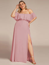 Load image into Gallery viewer, Color=Dusty Rose | womens-a-line-off-shoulder-ruffle-thigh-split-bridesmaid-dresses-es00969-2-Dusty Rose 60