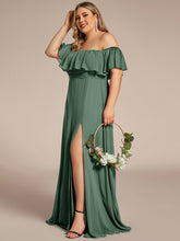 Load image into Gallery viewer, Color=EUcalyptus | womens-a-line-off-shoulder-ruffle-thigh-split-bridesmaid-dresses-es00969-2-EUcalyptus 64