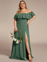 Load image into Gallery viewer, Color=EUcalyptus | womens-a-line-off-shoulder-ruffle-thigh-split-bridesmaid-dresses-es00969-2-EUcalyptus 65
