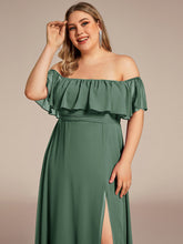 Load image into Gallery viewer, Color=EUcalyptus | womens-a-line-off-shoulder-ruffle-thigh-split-bridesmaid-dresses-es00969-2-EUcalyptus 63