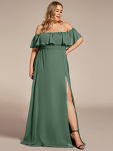 Load image into Gallery viewer, Color=EUcalyptus | womens-a-line-off-shoulder-ruffle-thigh-split-bridesmaid-dresses-es00969-2-EUcalyptus 61