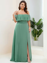 Load image into Gallery viewer, Color=Green Bean | womens-a-line-off-shoulder-ruffle-thigh-split-bridesmaid-dresses-es00969-2-Green Bean 70